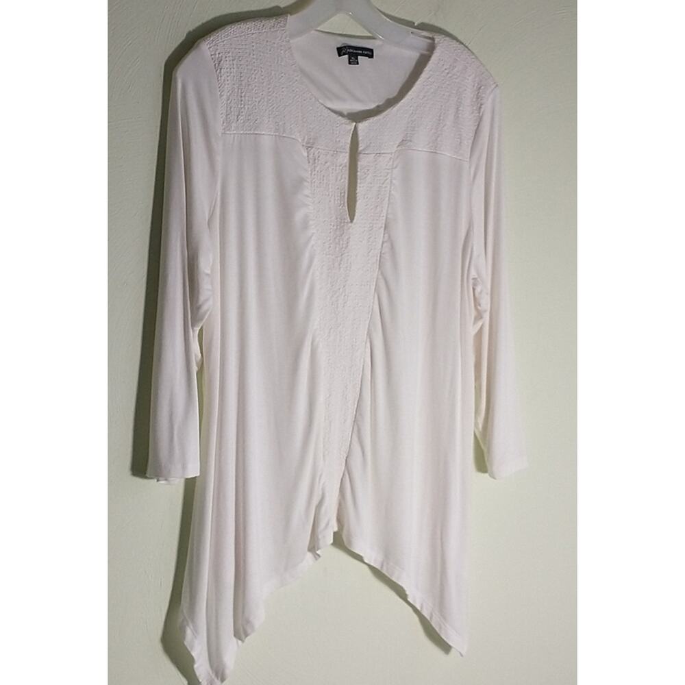 Adrianna Papell Top Women's Size XL White Knit 3/4 Sleeve Sharkbite Hem pullover - Picture 6 of 13